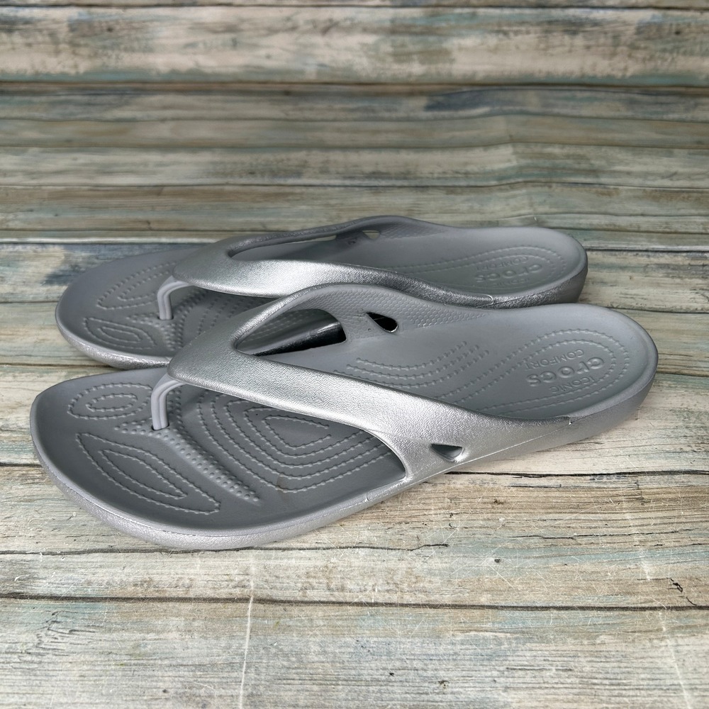 Crocs Sandal Flip Flops Womens 11 Iconic Comfort Thong Kadee II Silver